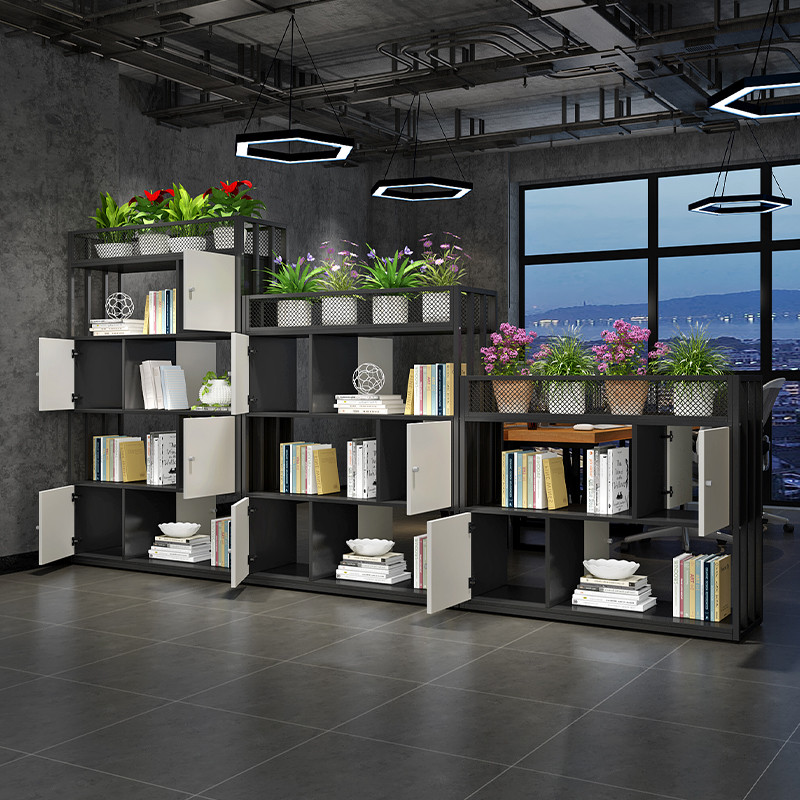 办公室隔断铁艺屏风双面简约矮柜储物柜工位遮挡边柜花槽柜置物架