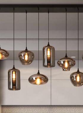 北欧设计师现代轻奢客厅餐厅电镀烟灰色玻璃简约个性吧台组合吊灯