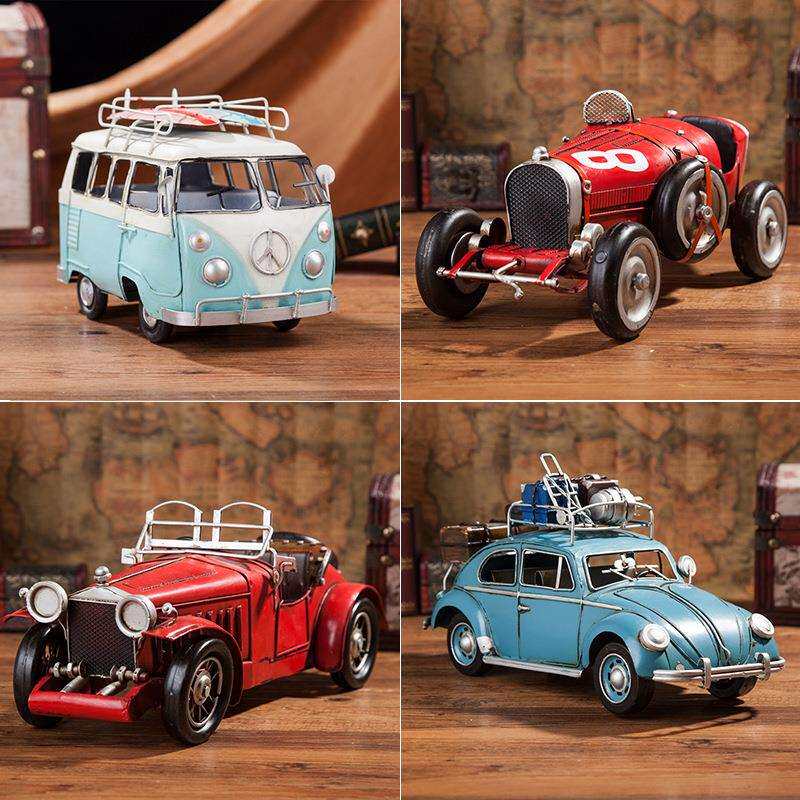 欧式复古老式铁皮老爷车模型仿真创意道具汽车模型手工铁艺摆件