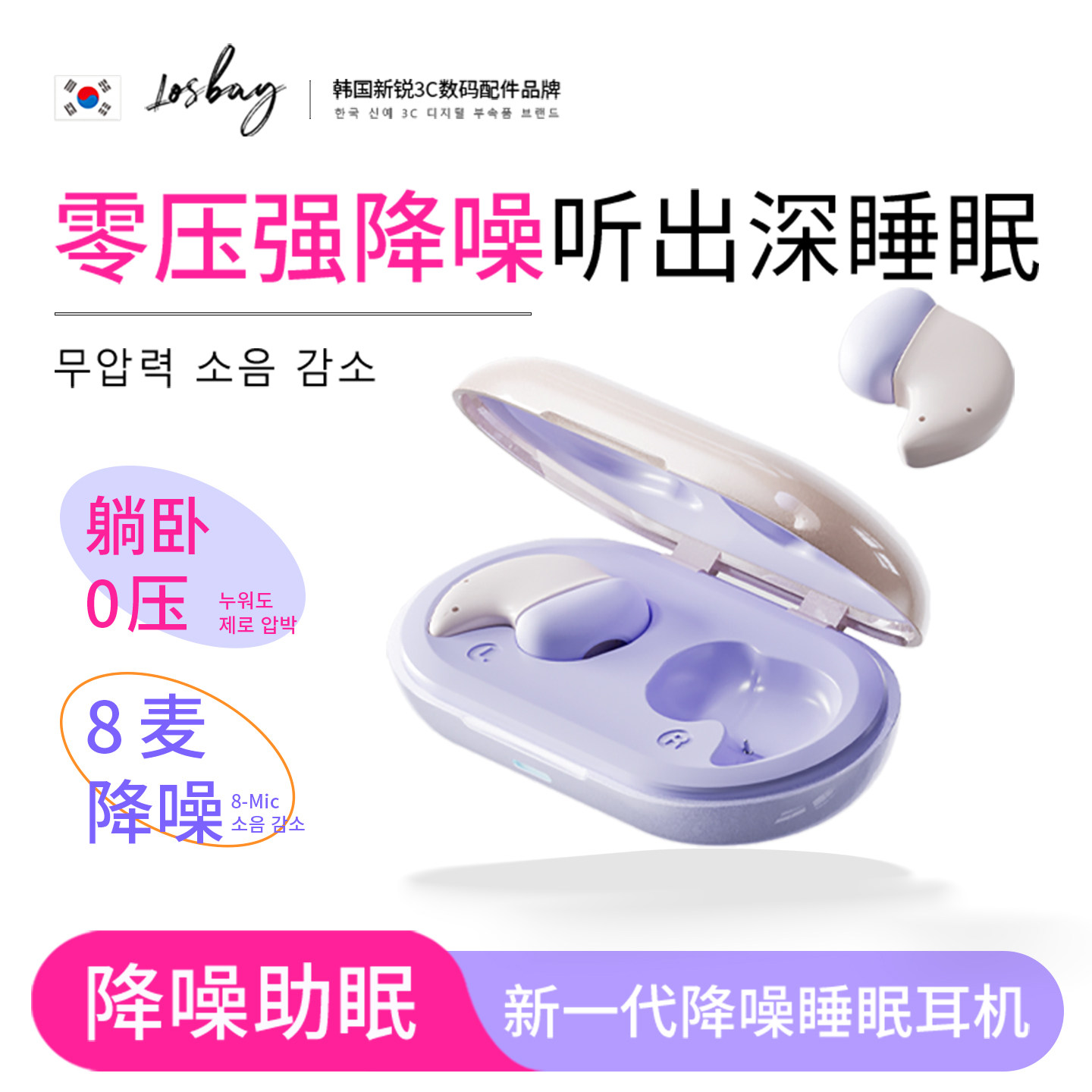 LosBay睡眠蓝牙耳机降噪隔音久戴不痛无线入耳睡觉可侧睡2026新款