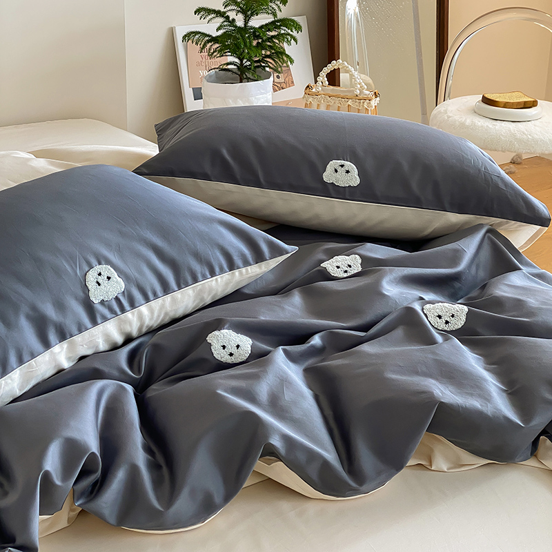 100支全棉长绒棉床上四件套毛巾绣卡通刺绣被套床单床笠床品