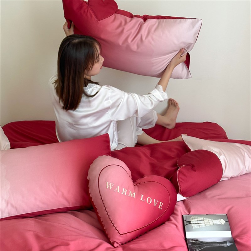 微醺渐层全棉结婚四件套100支红色被套婚庆床单婚嫁床上用品