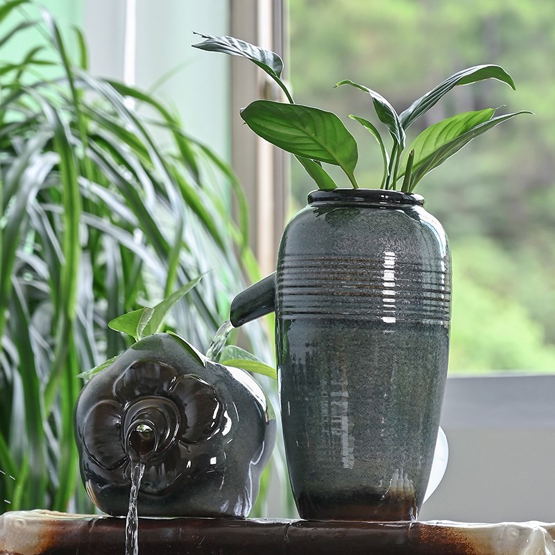 窑变陶罐流水罐循环水增氧过滤罐古法养鱼缸上出水口造景水流摆件