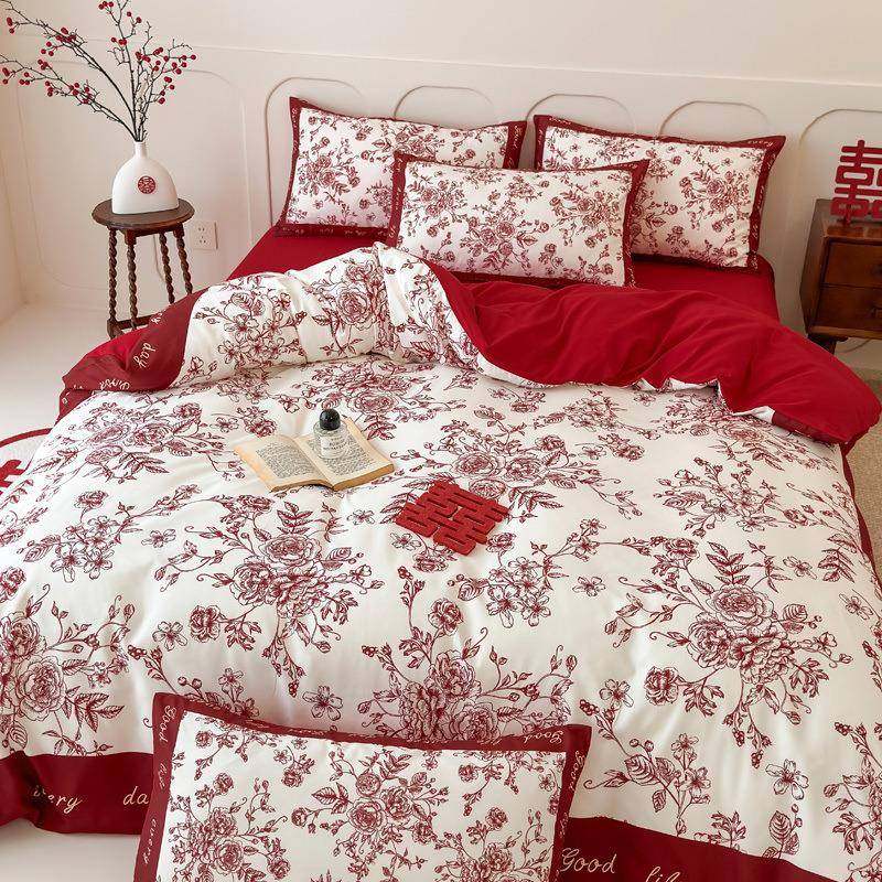 简约婚现代婚庆四件套红色床单印花被套结婚棉床上用品新婚陪嫁,自行车/骑行装备/零配件,更多零件/配件,淘宝优惠券,粉丝福利购,淘宝优惠卷