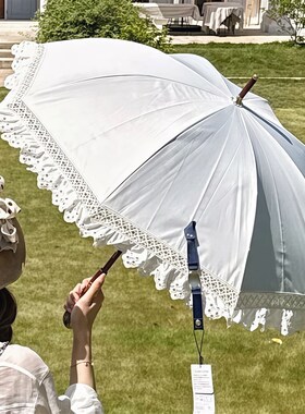 平替版 龙心同款蕾丝少女t法式Lanv竹节晴雨两用遮光蝴蝶结遮阳伞