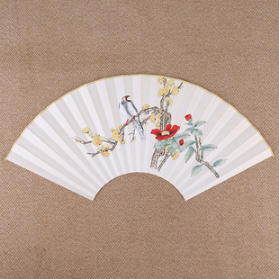 手绘扇面一面国画一面空白9寸9.5寸10寸苏工工笔花鸟动物山水人物