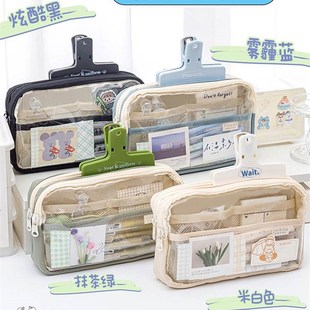 笔袋初中女生韩版黑色文贝盒文贝袋三层大容量透明笔袋女孩版2023