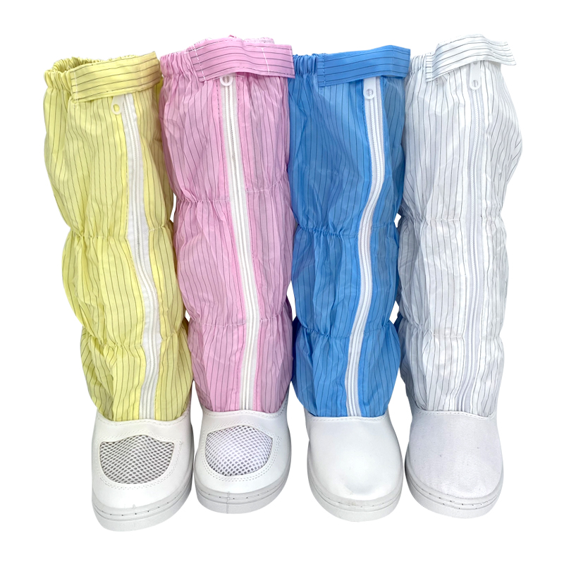 防静电长筒靴PU防尘高筒鞋皮革面网面洁净无Q尘车间高筒鞋工作鞋