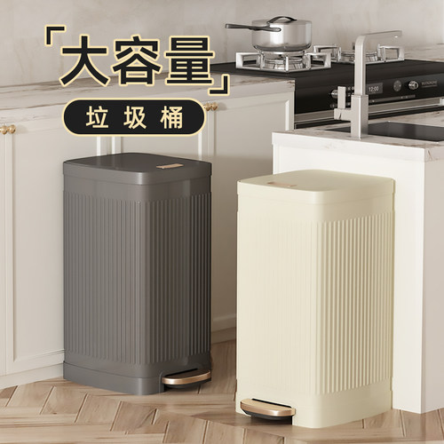 客厅不锈钢脚踏式垃圾桶大号简约时尚20H22新款家用厨房收纳带盖