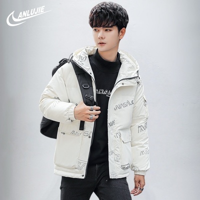 ANLUJIE 秋冬季流行休闲加厚连帽羽绒服男女士短款外穿白鸭绒上衣
