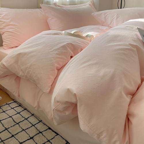 全棉水洗棉床上四件套纯棉2024新款简约床品床单被套宿舍三件套