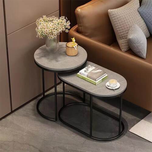 网红客厅沙发边几小户型圆形岩板角几床头置物架可移动小茶几组合