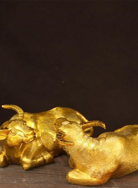 纯黄铜卧牛一对生肖牛摆件定制办公室G牛气冲天旺市牛铜牛装饰摆