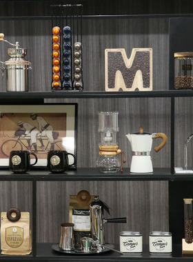 样板间厨房柜咖啡主题饰品组合售楼处水吧台咖啡壶装饰软装摆件
