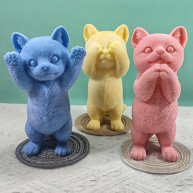 立体站立猫猫硅胶模具香薰蜡烛石膏树脂滴胶烘焙手工用具D137-139