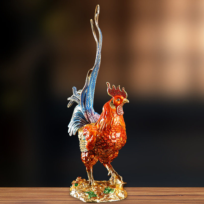 珐琅彩大吉大利合金公鸡家居装饰小摆件手工制作公鸡工艺品