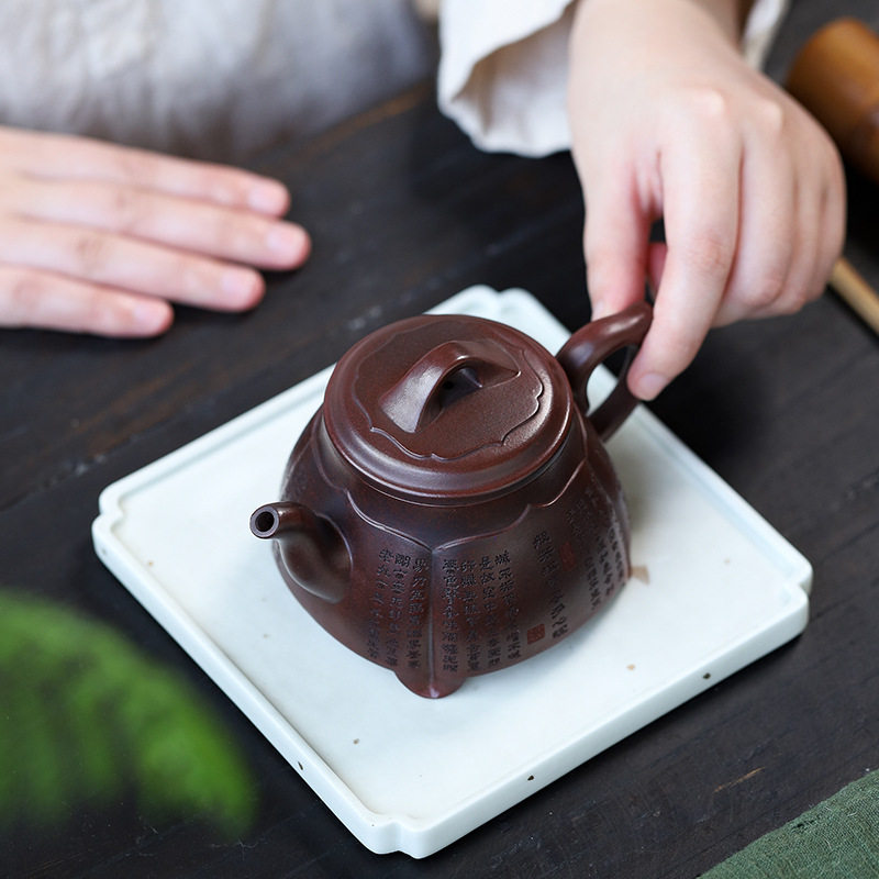 宜兴原矿铁血红砂全手工紫砂壶一件起批 心莲茶壶家用功夫茶具