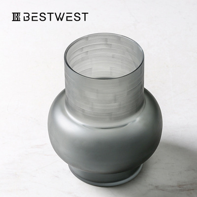 博西家居 中古风烟灰色磨砂玻璃花瓶水培花器家居高档软装摆件