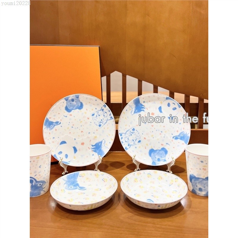 H家儿童餐具陶瓷碗环保材质马戏团动物系列木马儿童餐具