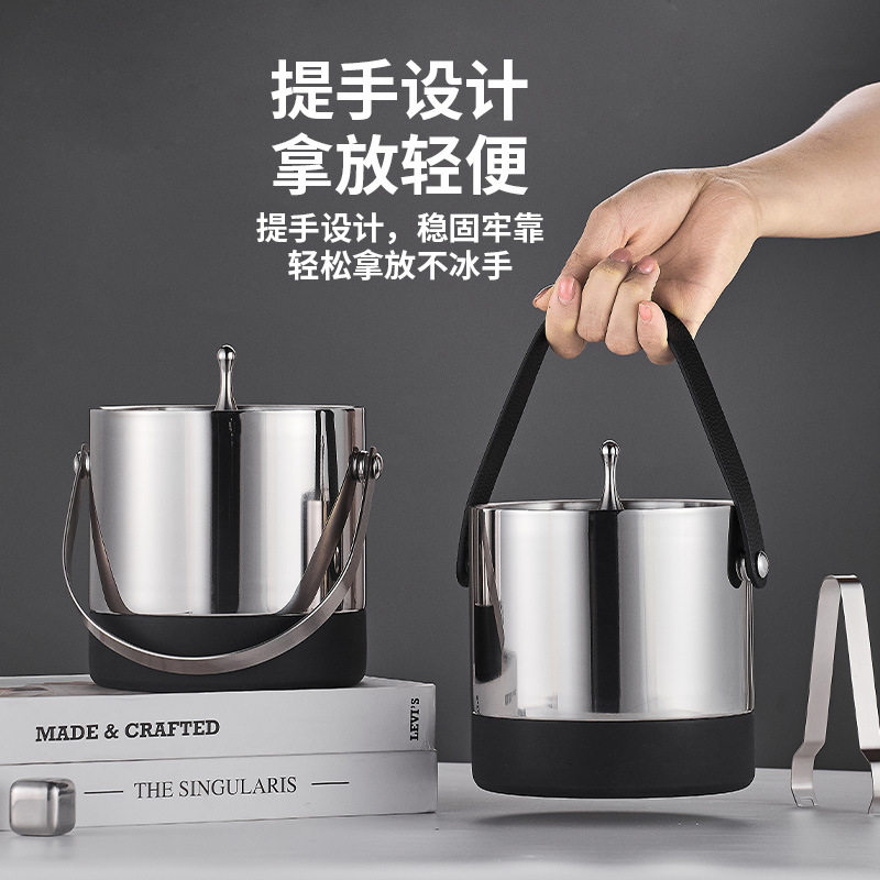 不锈钢双层冰桶 冰块桶创意家用防滑带硅胶冰酒桶酒吧KTV啤酒冰桶