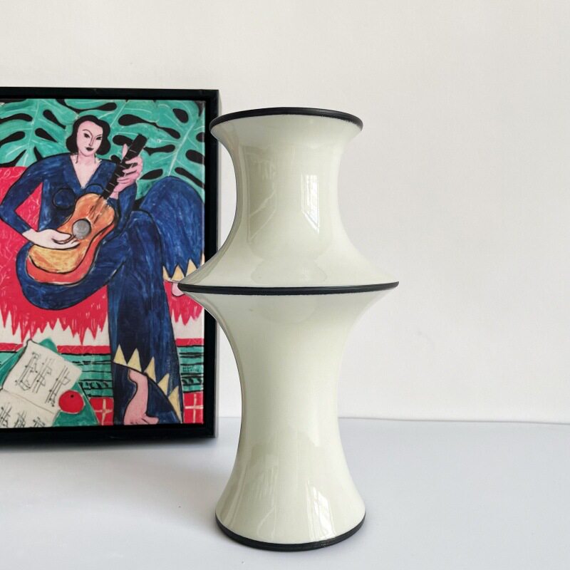 法式中古风奶油拼色陶瓷花瓶客厅卧室样板间竹节插花器装饰品摆件图片