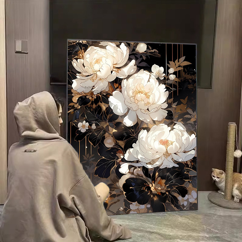 数字油画diy2024新款填色牡丹花卉解闷手工手绘丙烯填充油彩画画