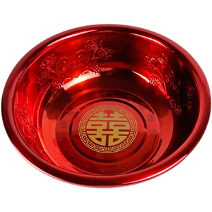 结婚脸盆家用一对红色不锈钢喜盆新娘陪嫁红盆嫁妆聚宝盆洗漱套装