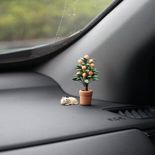 平安大吉橘树迷你汽车p小摆件手工陶土花盆创意车载装饰品新车礼