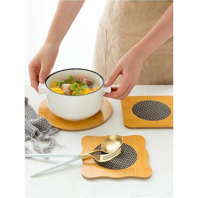 霓婉思陶瓷杯垫定制吸水铁架6片装收纳盒竹制木质4片装收纳托盘架