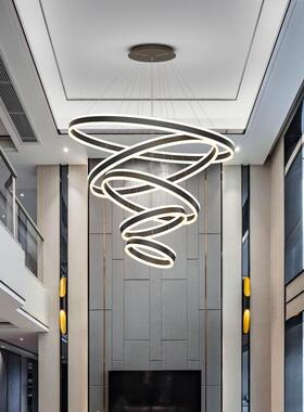 北欧现代简约客厅复式楼梯大吊灯轻奢中空跃层公寓餐厅圆环吊灯