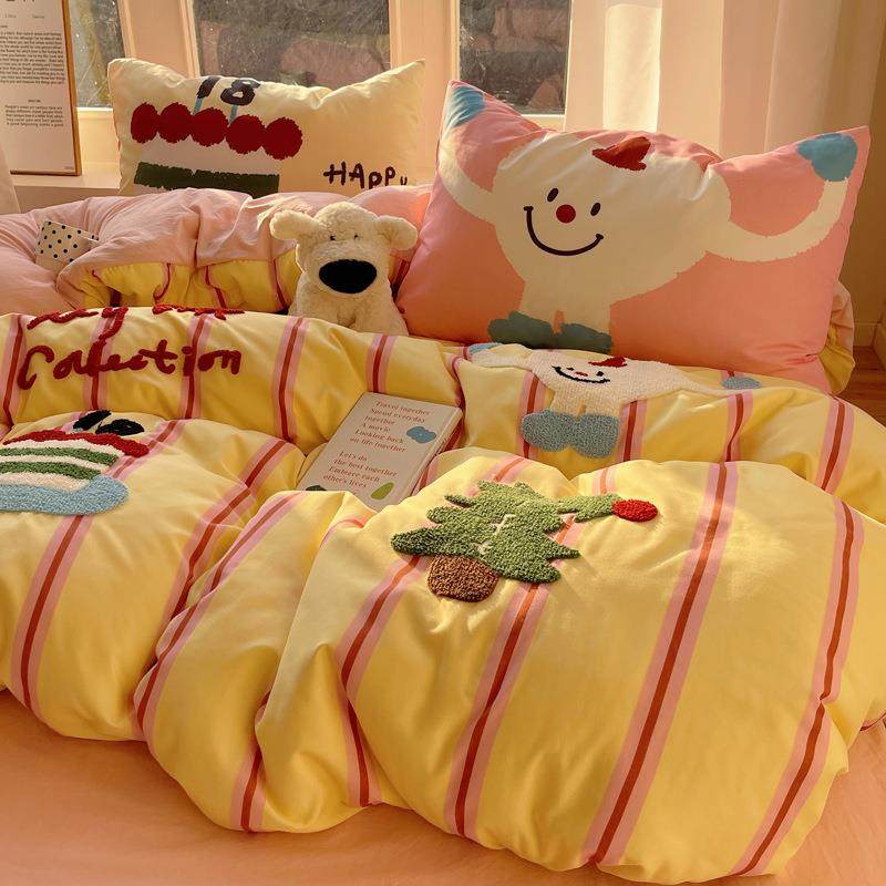 2025新款水洗棉数码印花毛巾绣四件套学生床卡通三件套床单床笠款,收纳整理,烫衣板及配件,淘宝优惠券,粉丝福利购,淘宝优惠卷