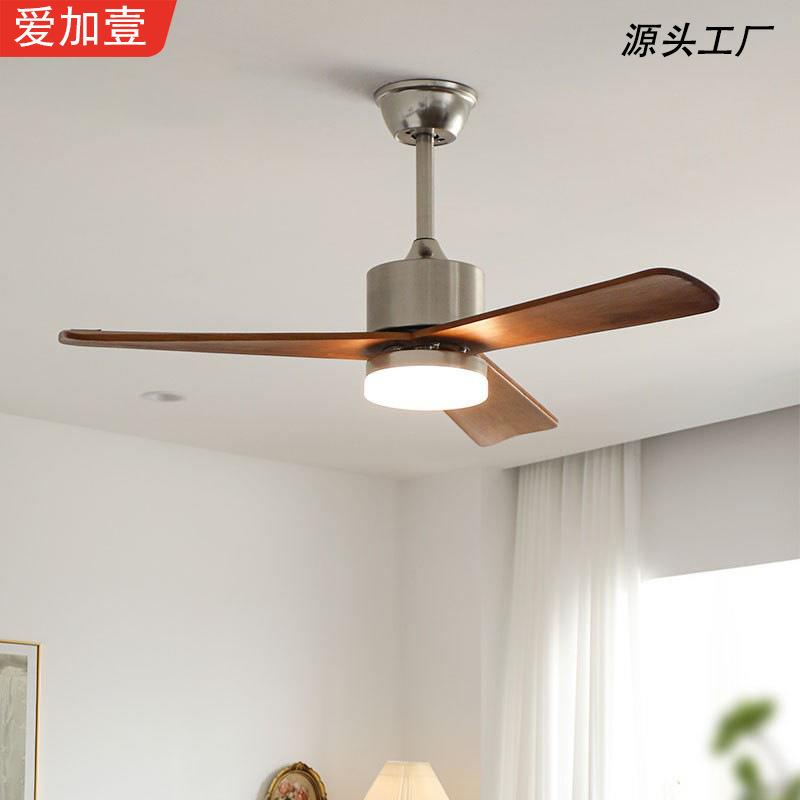 中古风扇灯家用一体吊灯餐厅卧室静音电扇灯胡桃木复古客厅吊扇灯图片