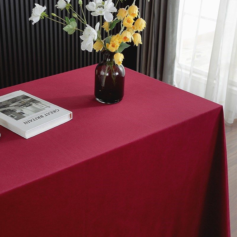 品质办公室会议桌布长方形条桌台布加绒定制签到订婚高级感背景红