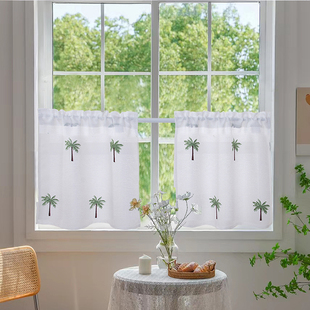 透光不透人短帘绣花麻纱半帘隔断帘门帘咖啡帘飘窗遮挡帘小窗帘
