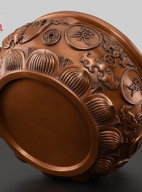 紫铜聚宝盆摆件招聚客厅入户玄关高档开业礼品家居饰品存钱罐大号