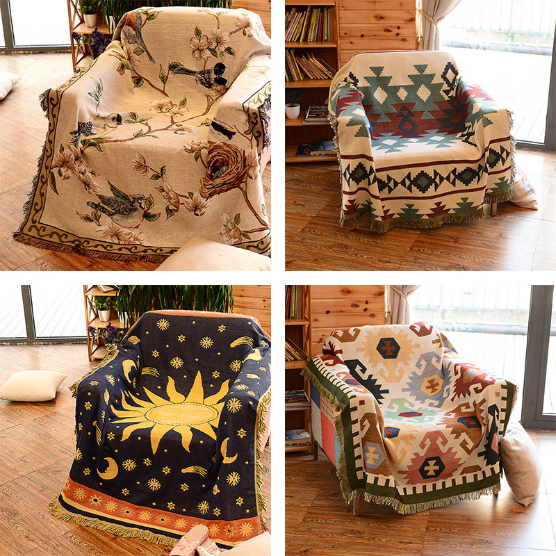 简约现代单双人沙发巾垫全盖防滑欧式线M毯几何桌布椅垫盖巾厚