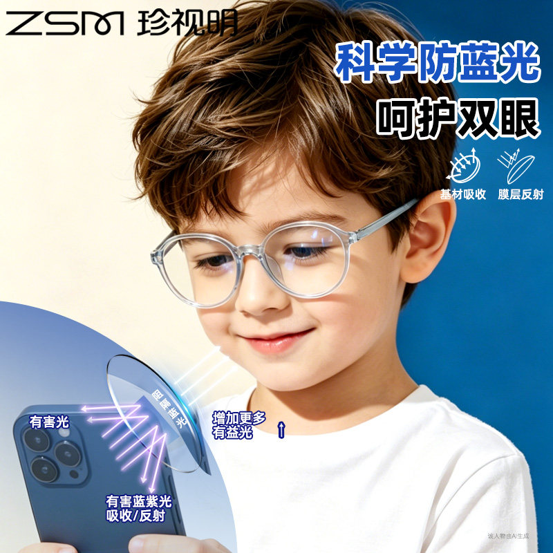 珍视明儿童防蓝光近视眼镜专业护眼抗辐射疲劳学生小孩可配度数散