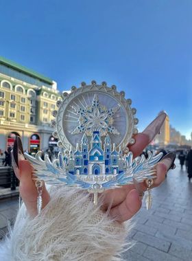 哈尔滨冰雪大世界金属冰箱贴蓝色雪花造型装饰磁贴文创旅游纪念品