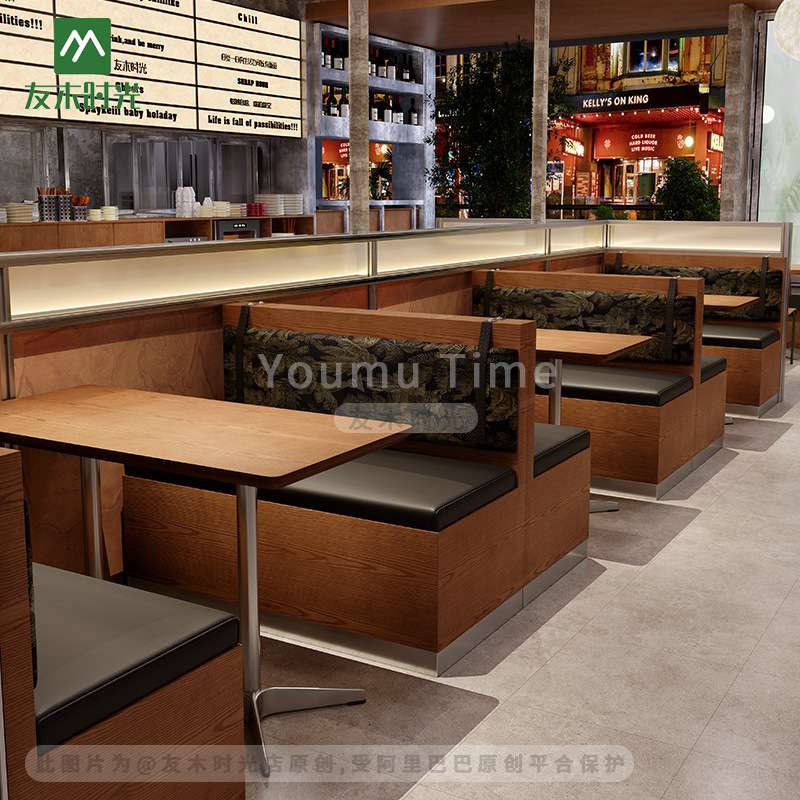 韩式料理店餐厅桌椅海洋板餐桌奶茶店甜品店烘焙店咖啡店卡座沙发