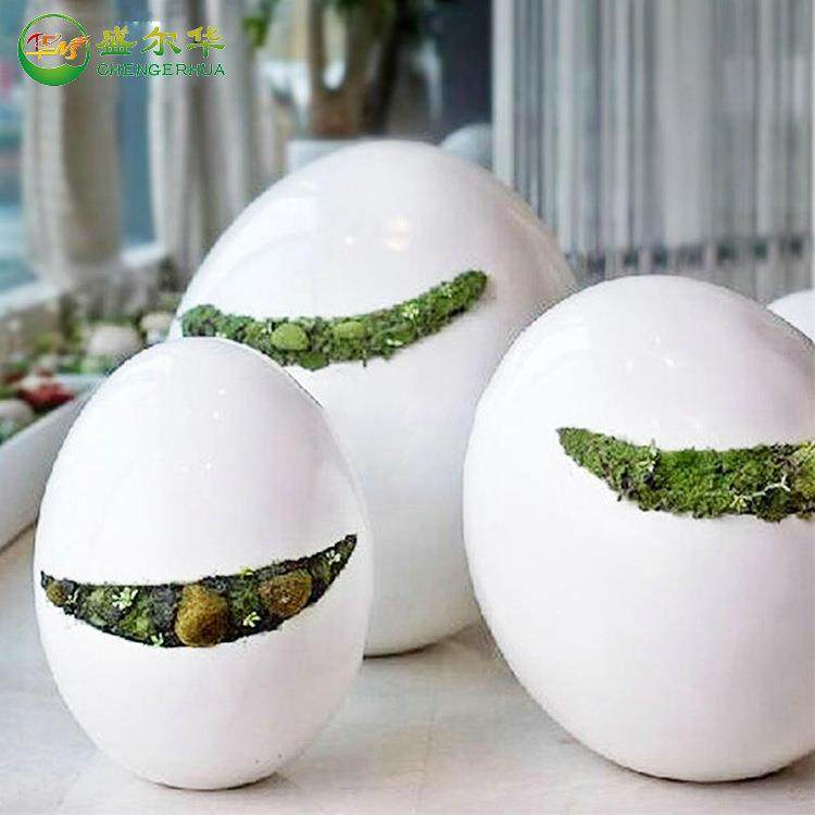 玻璃钢现代鸡蛋造型组合花盆商场酒店美陈装饰笑脸落地花器摆件