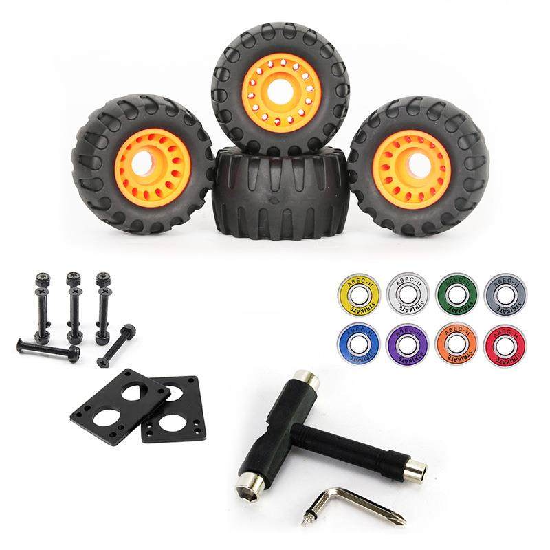 现货越野双翘长板舞板公路轮刷街越野漂移板鱼板减震轮橡胶76mm