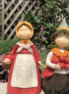 美式乡村花园景观庭院户外落地大摆件男孩女孩人物摆设幼儿园装饰