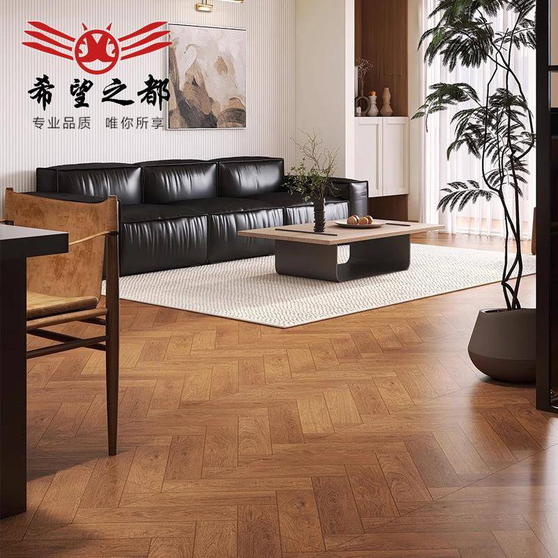 柔光天鹅绒人字拼木纹瓷砖600x1200mm法式卧室客厅仿实木地板砖