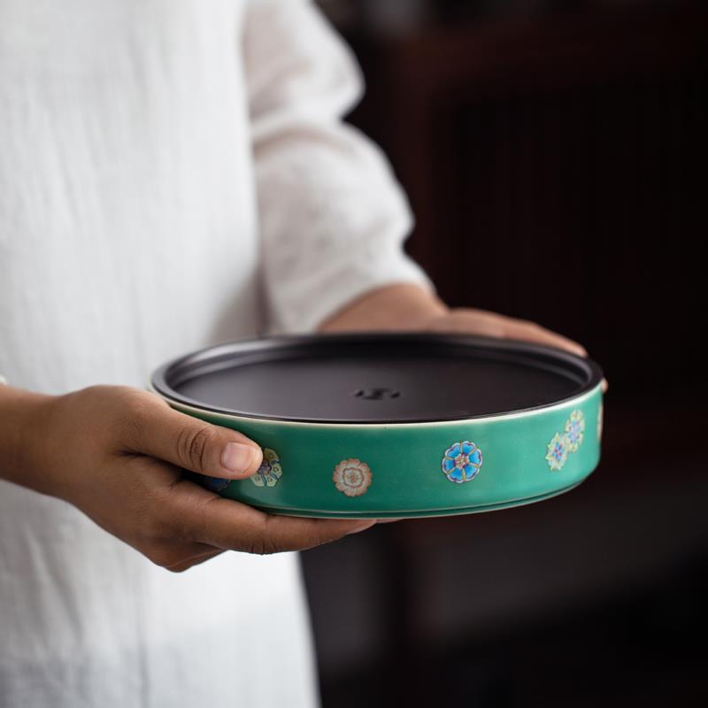 三味茶品清欢干泡台 茶盘家用简易小茶海储水式圆形壶承茶具托盘