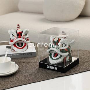 国潮树脂舞狮头摆件新中式玄关设样板房间客厅茶几电视柜软装饰品