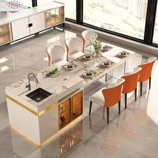 高级感岛台餐桌岛台一体式 家用可伸缩岩板储物电磁炉悬浮茶餐桌组