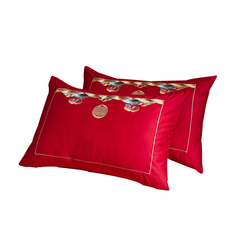 60*80CM加大靠枕套100支长绒棉大红婚庆靠垫抱枕结婚床品婚房陪嫁