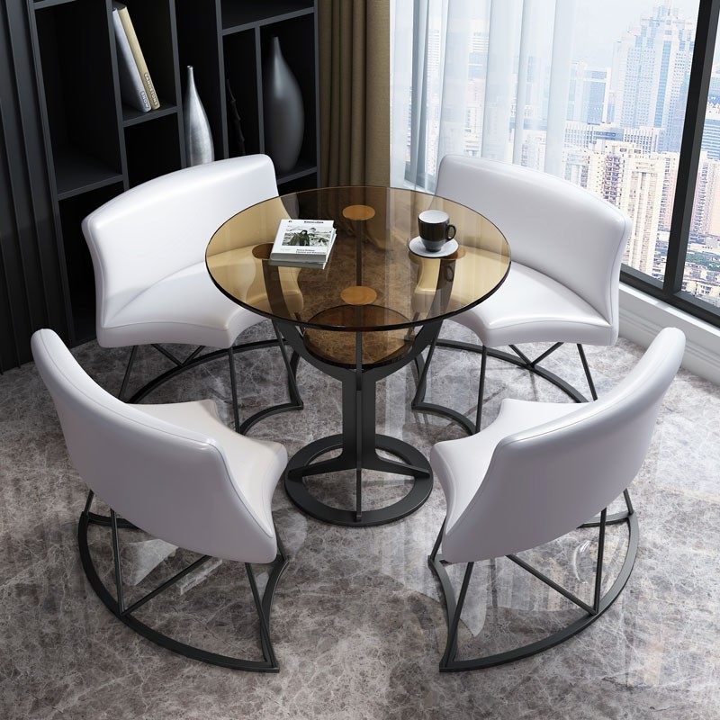 双层钢化玻璃创意小圆桌子家用奶茶店售楼处休闲会客洽谈桌椅组合,住宅家具,实木餐桌,淘宝优惠券,粉丝福利购,淘宝优惠卷