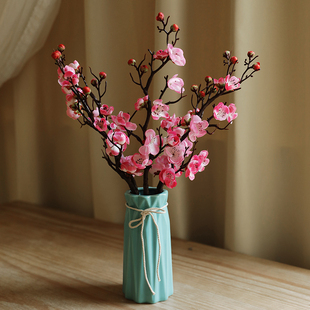仿真花梅花枝假花桃花q装饰乾燥花过年客厅腊梅套装家居中式盆栽