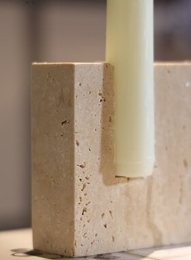 法式中古风大理石小花瓶冥想摆件香薰容器艺术几何天然洞石烛台